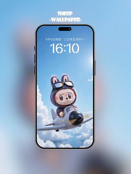 【Labubu駕機翱翔藍天☁️】夢幻雲端飛行動畫桌布|Labubu Flying Through Blue Skies
