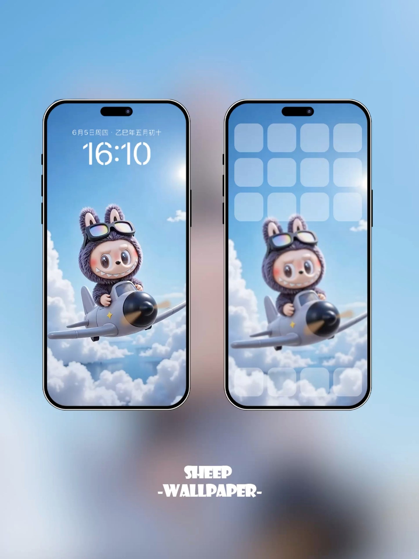 【Labubu駕機翱翔藍天☁️】夢幻雲端飛行動畫桌布|Labubu Flying Through Blue Skies