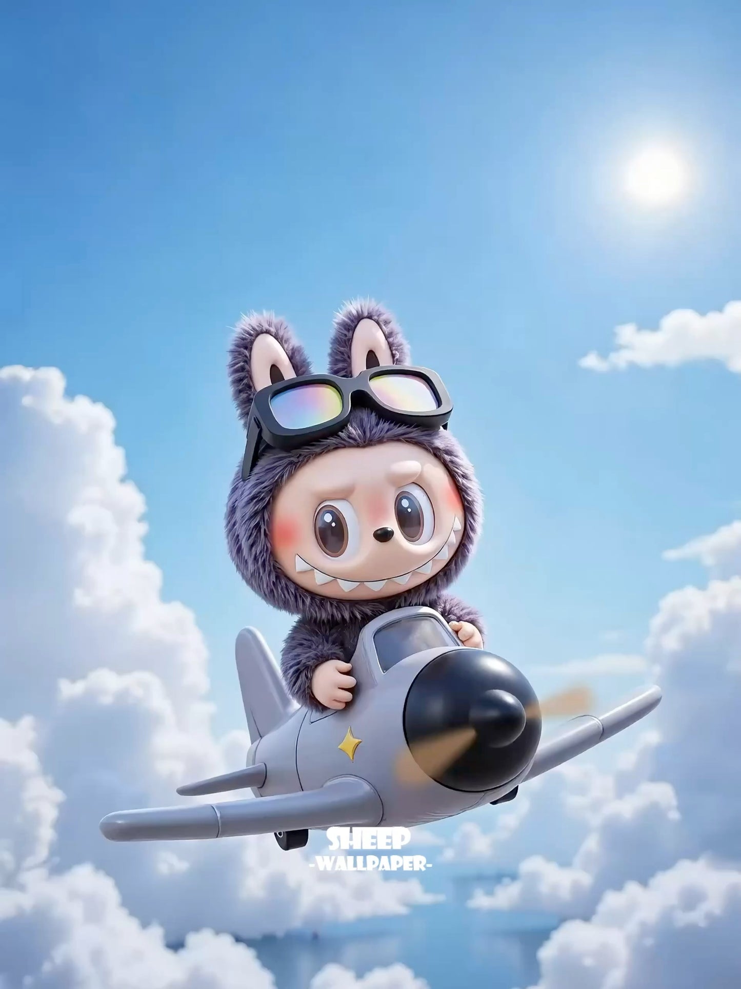 【Labubu駕機翱翔藍天☁️】夢幻雲端飛行動畫桌布|Labubu Flying Through Blue Skies