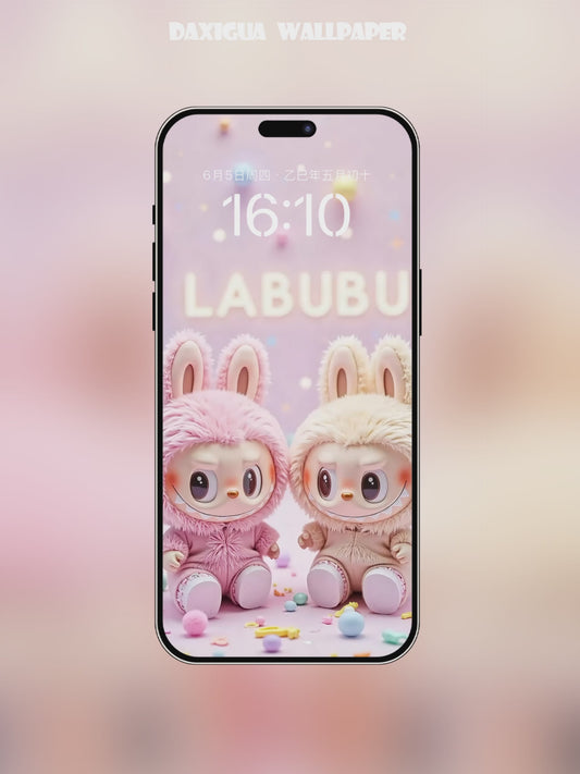 【雙倍萌力💖兩隻Labubu一起來啦!】超可愛動畫手機桌布|Double Labubu Cuteness – Adorable Animated Wallpaper!
