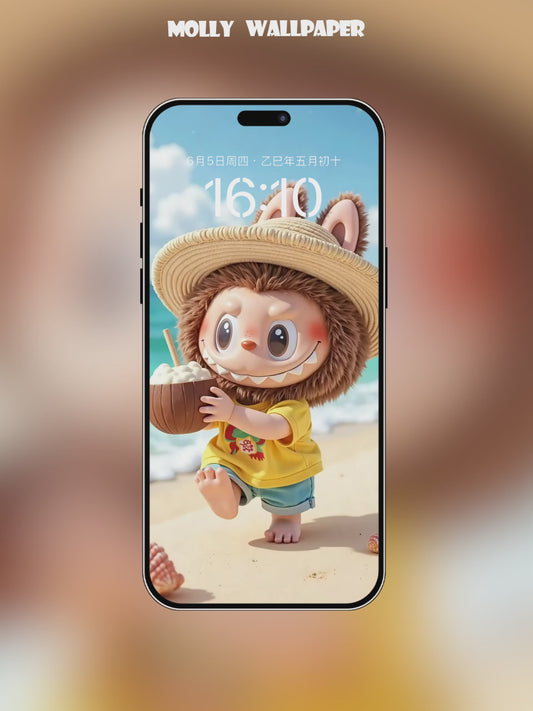 【Labubu的夏日沙灘派對🌴】超可愛動畫手機桌布|Labubu Playing on the Beach – Cute Summer Animated Wallpaper!